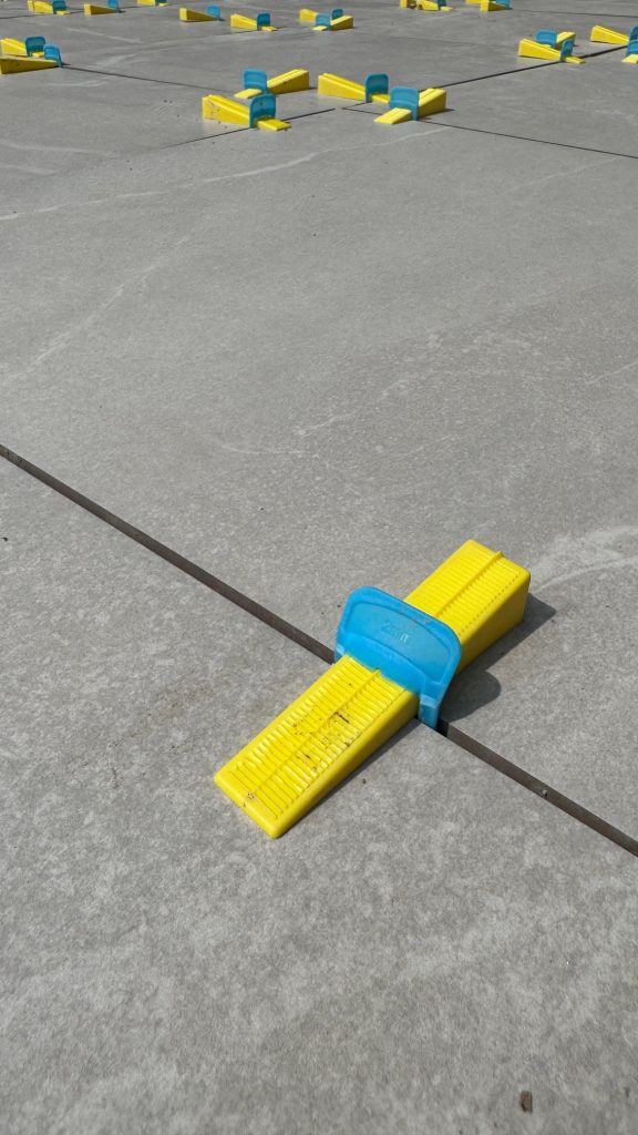 tile levelling spacers for DIY porcelain patio