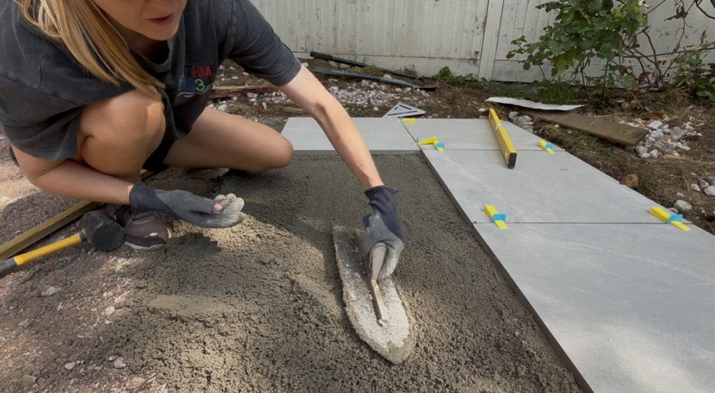 mortar base for diy porcelain patio