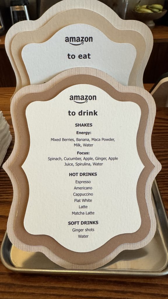 Menu for food and drinks options