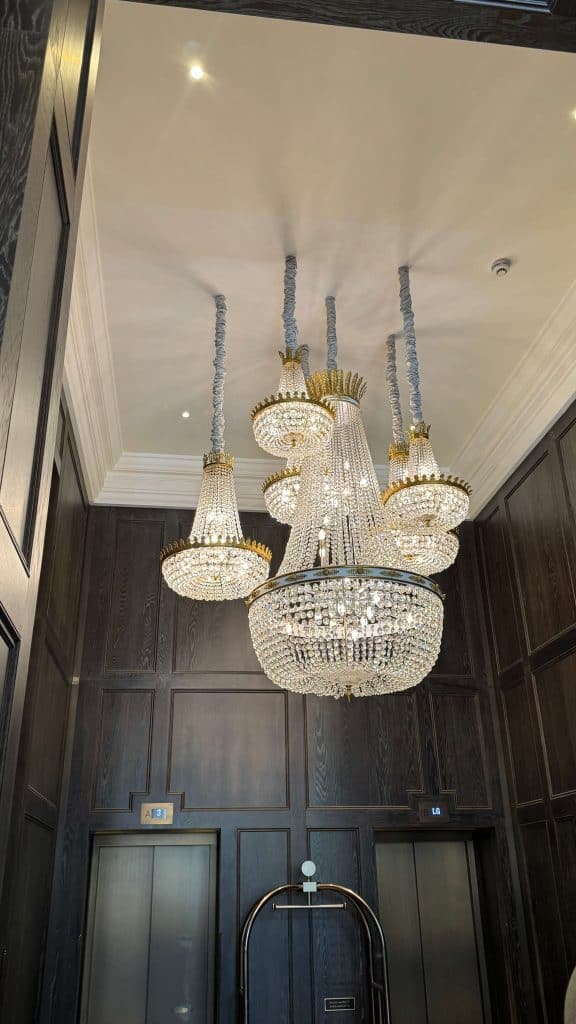chandelier outside the lifts