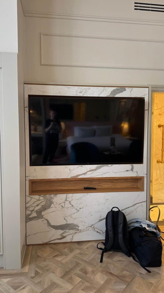 huge tv in room at the Dilly hotel london