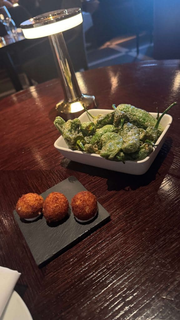 iberico hand croquettes and padron peppers to start