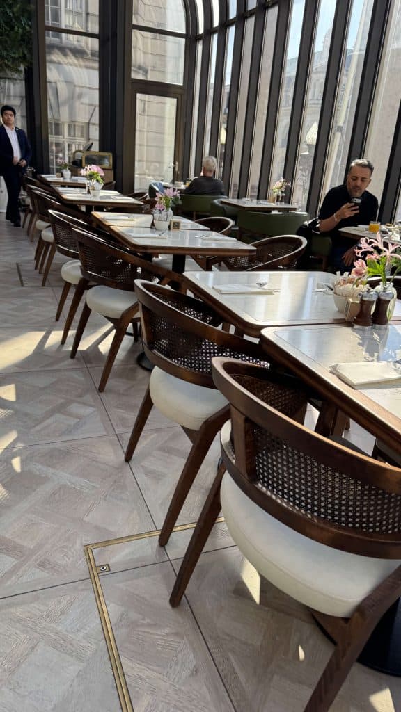 seating in the terrace restaurant at the dilly hotel london