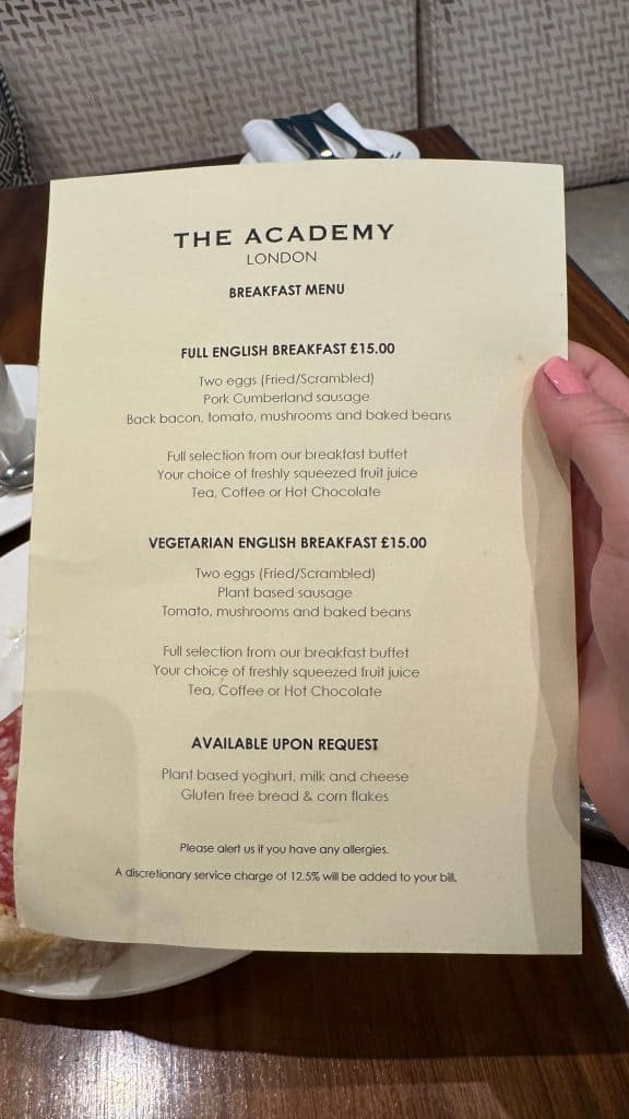 breakfast at the academy hotel